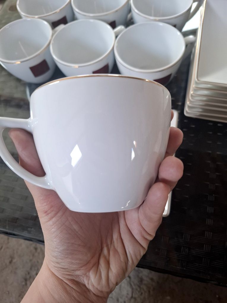 Zestaw porcelana filiżanki podstawki 7 osób 280ml Mk Cafe