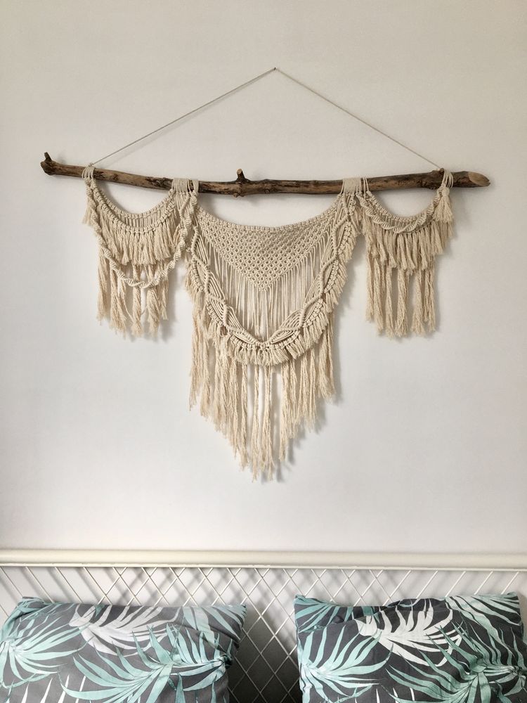 Makrama bawełniana macrame gobelin obraz obrazek boho drewno wood