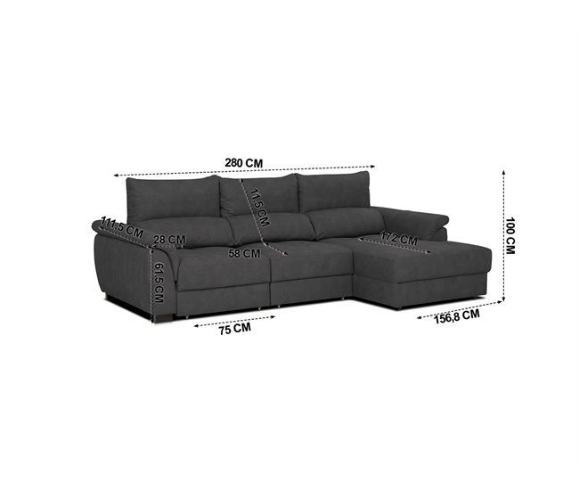 Sofá Preto 4 Lugares Chaise Longue BENSON