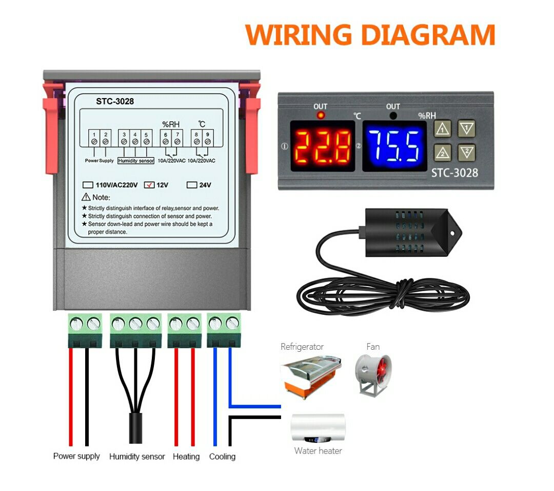 регулятор STC-3028 температуры, влажности термометр гигрометр 220В