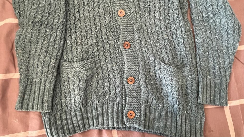 Cardigã Sfera verde 13-14 anos em malha com botões