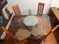 Mesa octogonal de sala em vidro e marmore