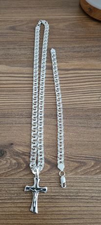 Srebrny komplet łańcuszek z bransoleta