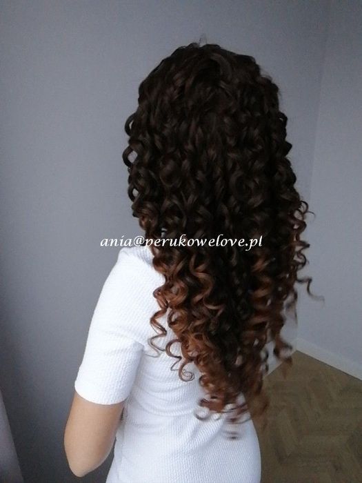 Peruka ciemny brąz lace front włosy kręcone afro loki