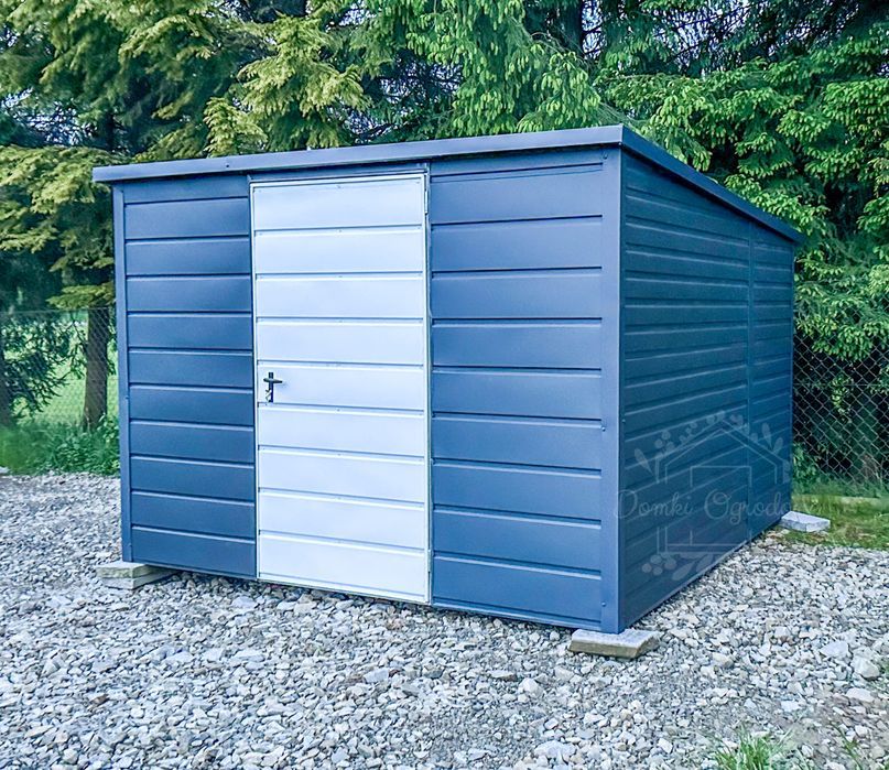 Schowek Domek Ogrodowy 3x3m Drzwi Antracyt Biały Dach Spad w tył ID570