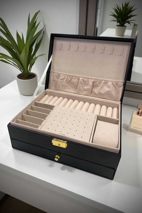 Kuferek Szkatułka Pudełko Organizer na Biżuterię Zegarki XXL eko-skóra
