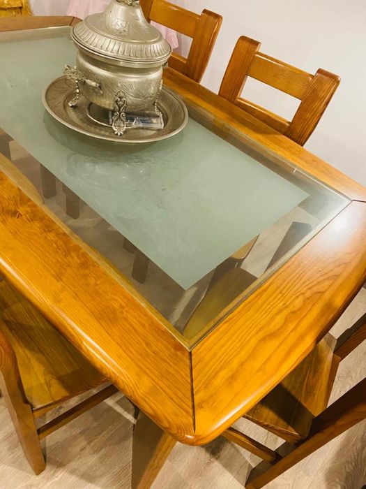 Mesa madeira Cerne Harpa+6 cadeiras