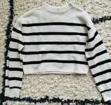 Bialy sweter w czarne paski, dlugi rękaw, z H&M, r.134/140