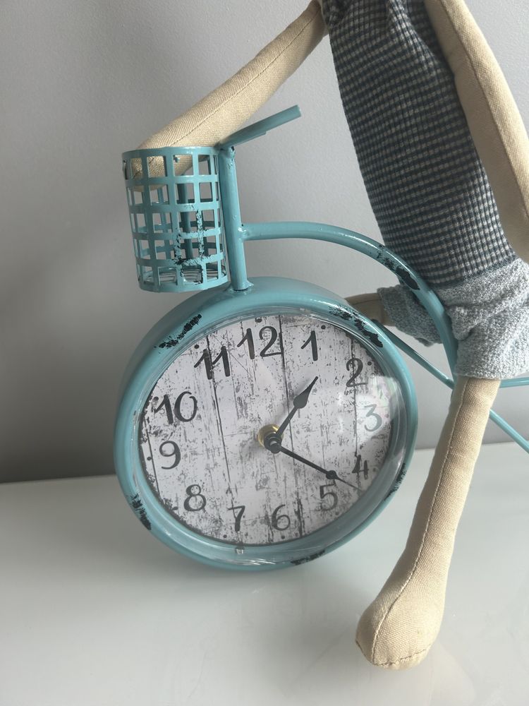 Duży turkusowy metalowy zegar rower retro - 40 cm