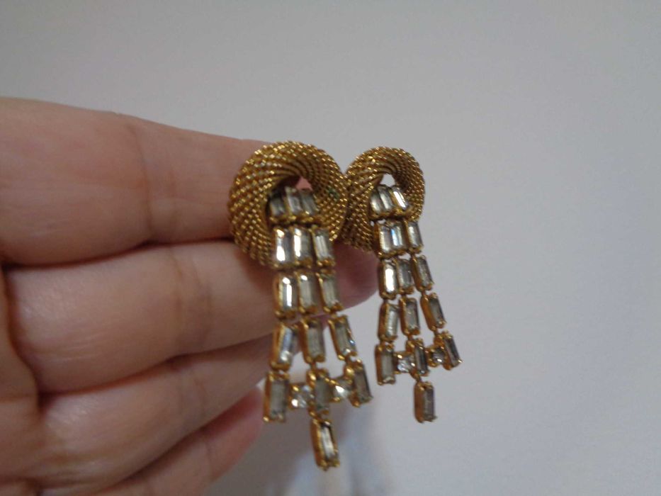 кліпси вінтаж позолота кристали багети Сваровськи 4,8см