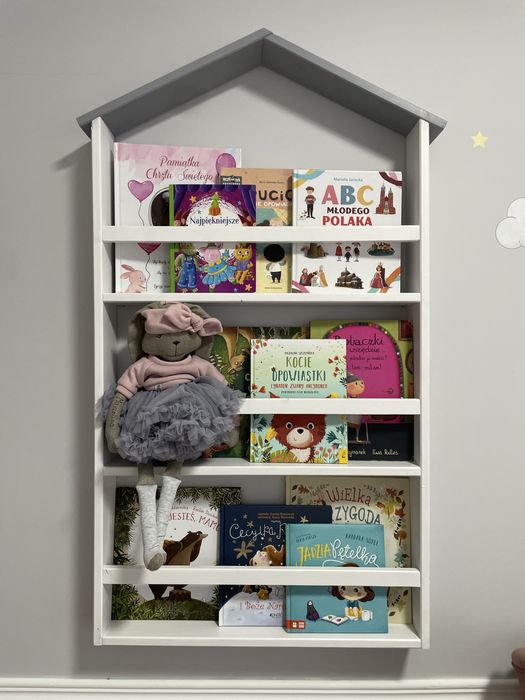 Ręcznie Robiony Regał na Książki DLA DZIECI w Kształcie DOMKU