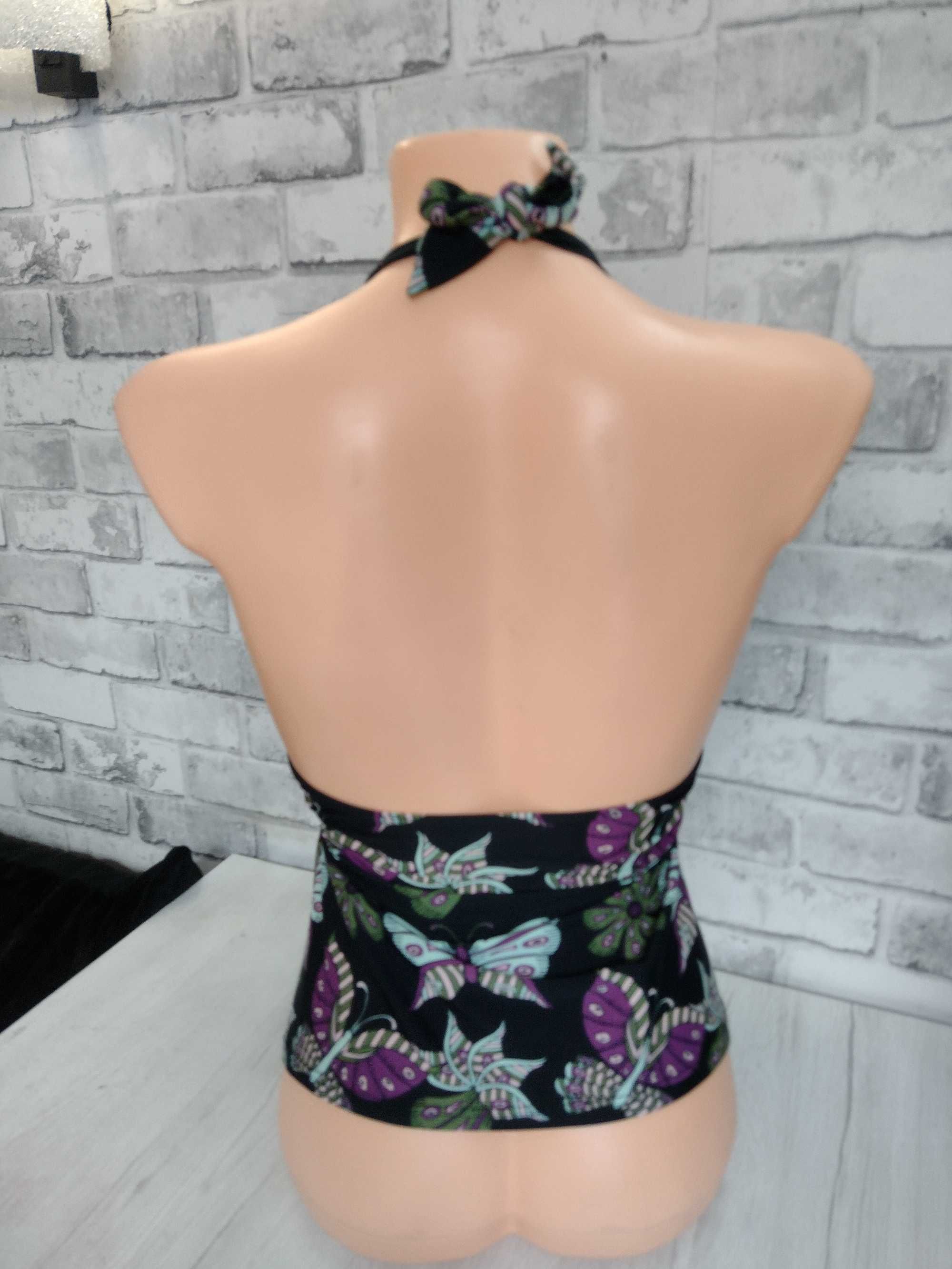 kostium kąpielowy zakryty brzuch jak bluzka jak top tankini czarne M/L