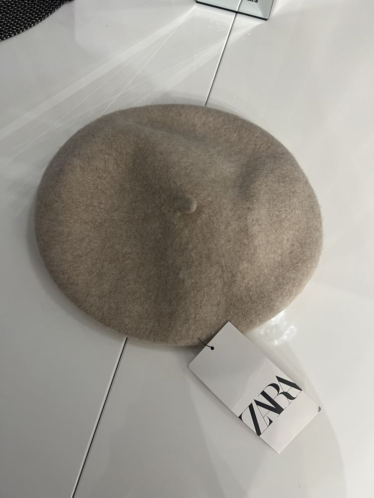 Wełniany beret Zara wełna 100% nowy beżowy