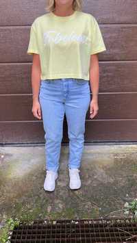 damski pastelowy crop top t shirt napis uniwersalny