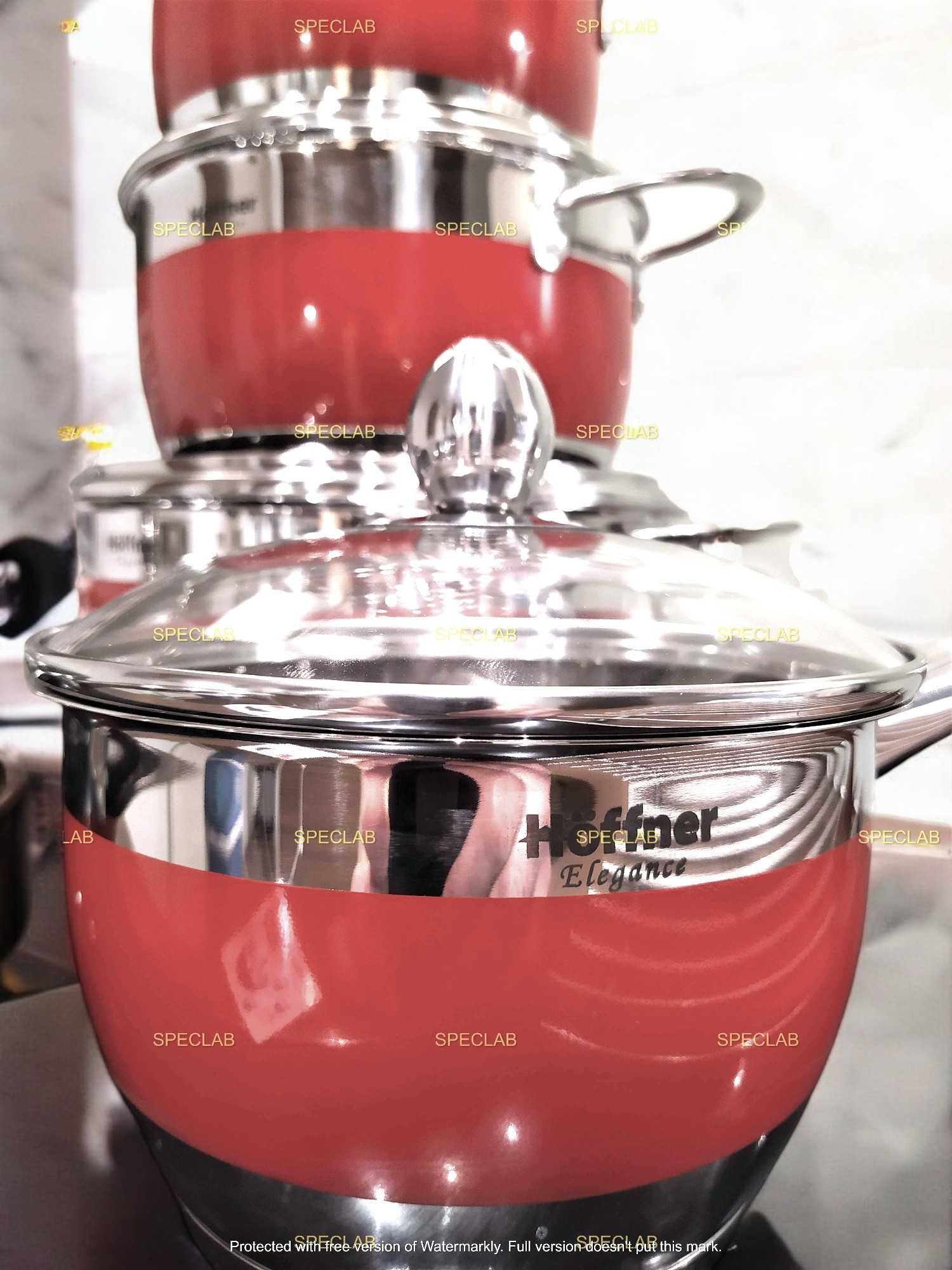 Komplet garnków HOFFNER HF-9969 RED. Gaz, indukcja, halogen