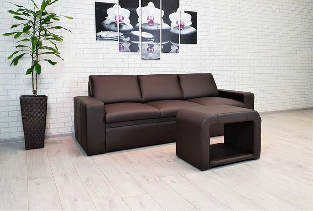 Sofa skórzana 230 + ława, kanapa ze skóry z funkcją spania, SKÓRA nat.