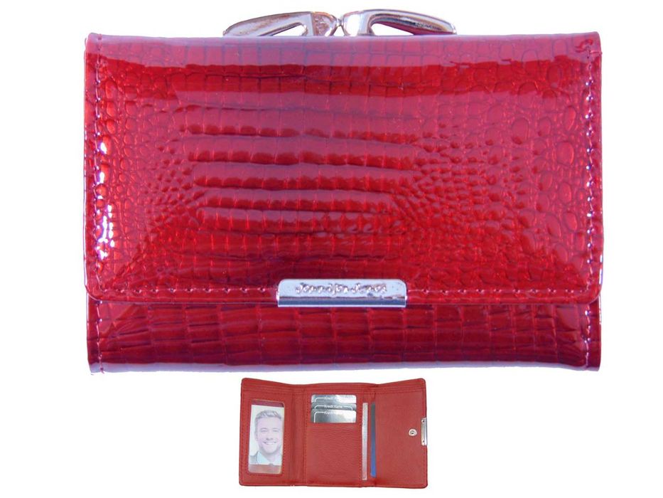 Portfel damski skórzany zamykany na bigiel, Lakierowany JENNIFER JONES