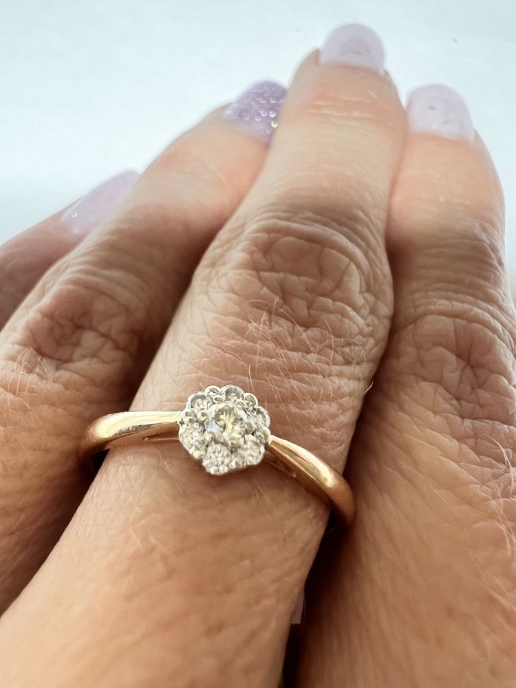 Мерцающее золотое кольцо с бриллиантами комби золото 585 проба