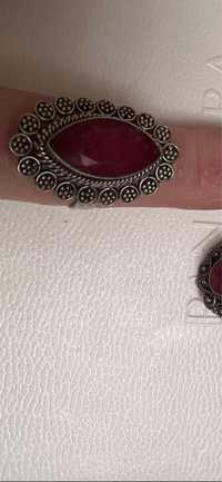 Рубин серебрянный набор из Индии кольцо и серьги