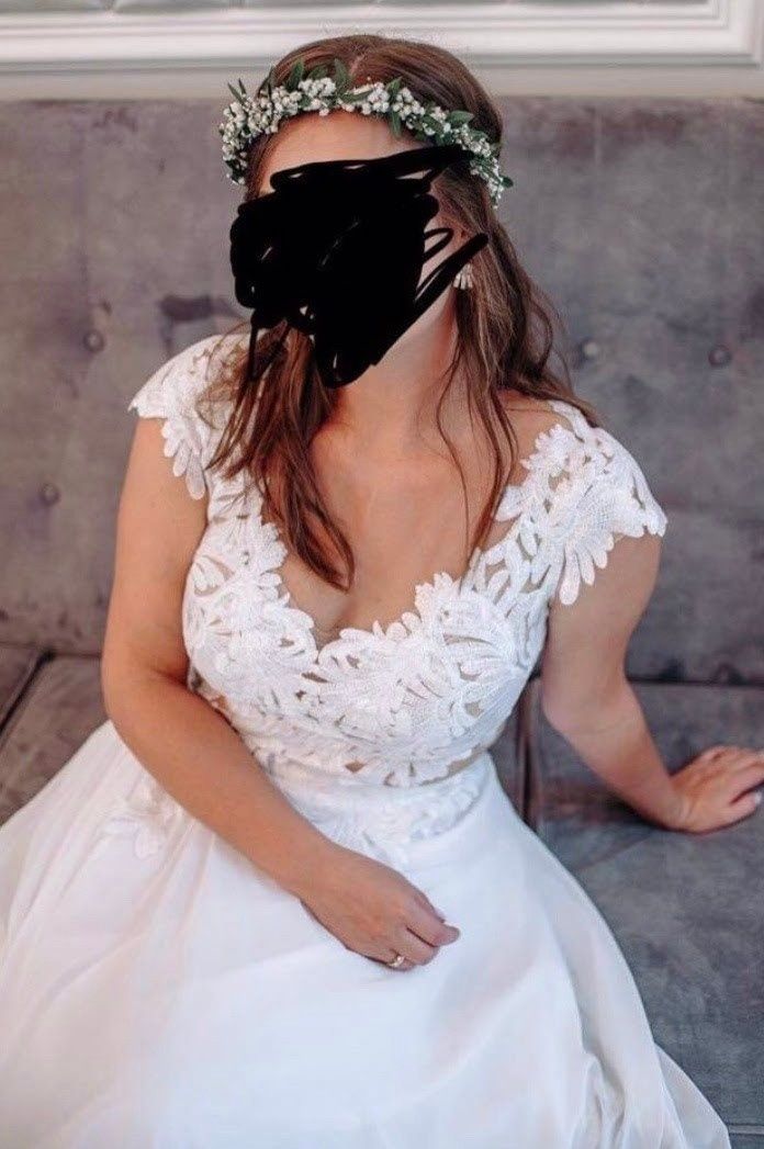 Śliczna suknia ślubna biała rozporek body spódnica 38 koronkaokazja
