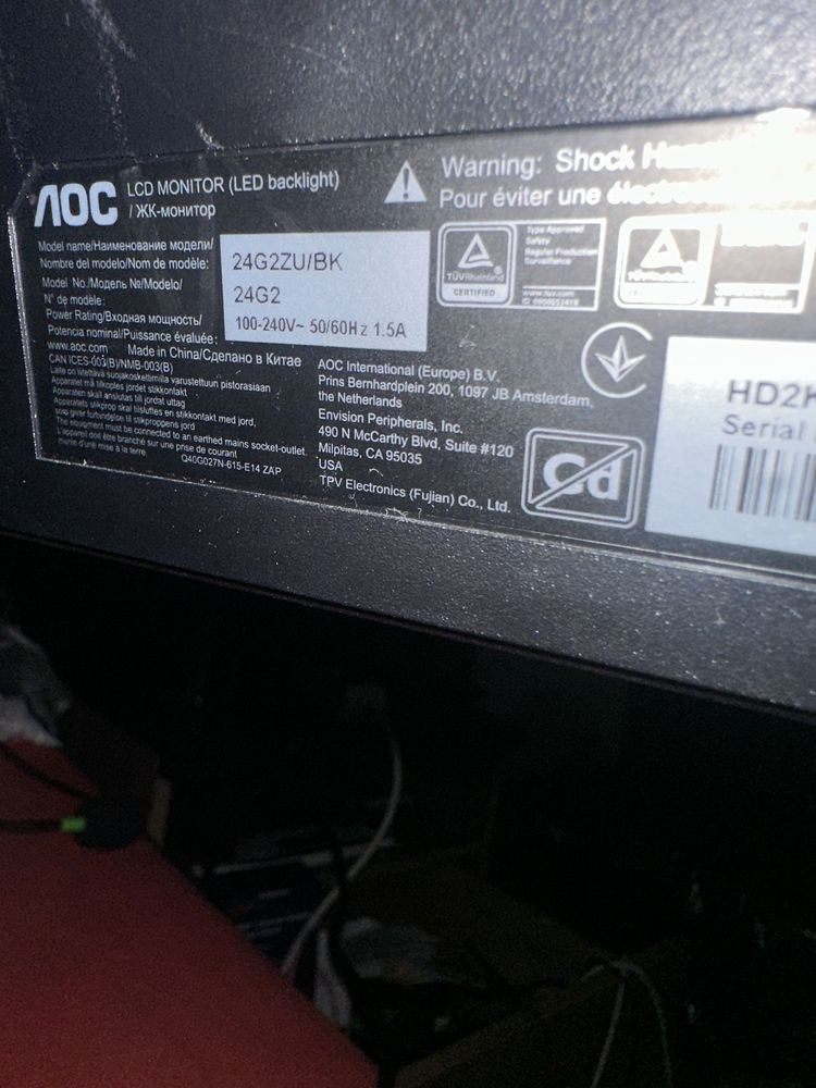 Monitor 240HZ aoc 24G2ZU/BK