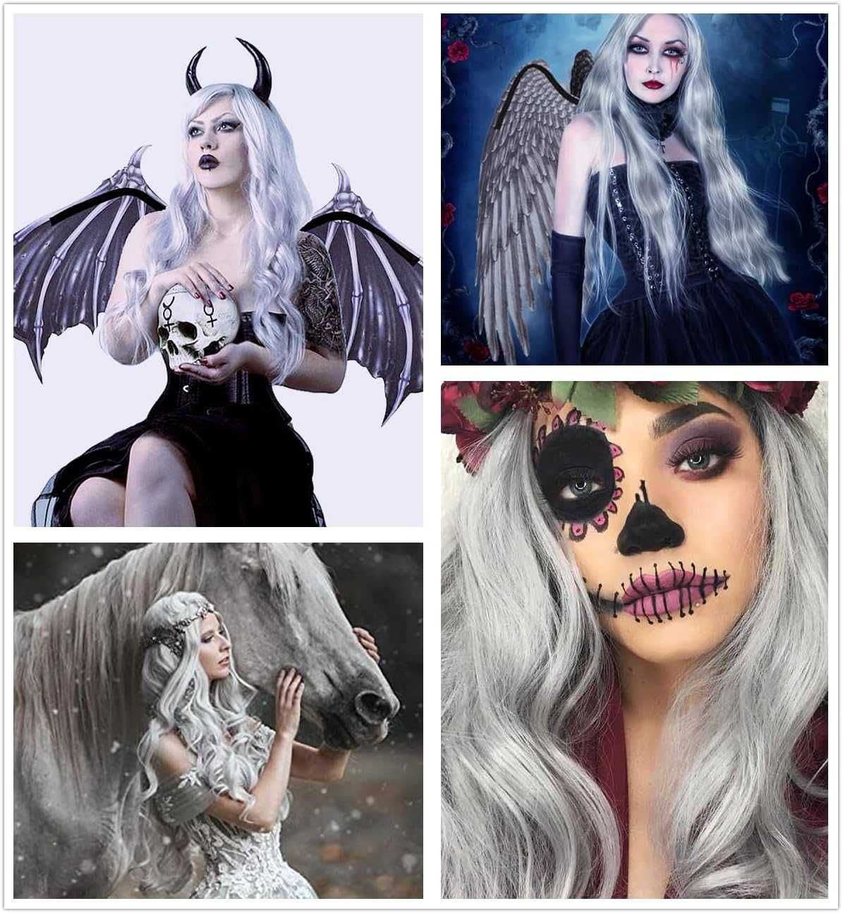 Peruka Szara falista HALLOWEEN Cosplay włosy długie syntet.+ AKCESORIA