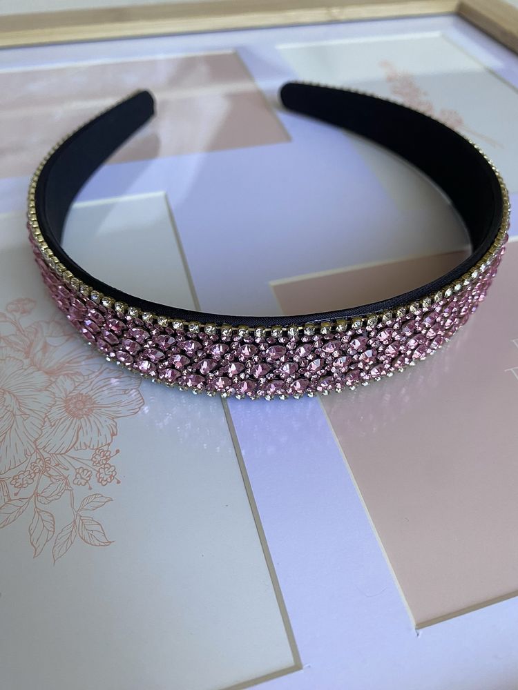 Opaska do włosów Kryształowa Luxury/błyszcząca, Róż/Pink