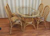 Stół i krzesła rattanowe, komplet mebli do ogodu zimowego, rattanowe