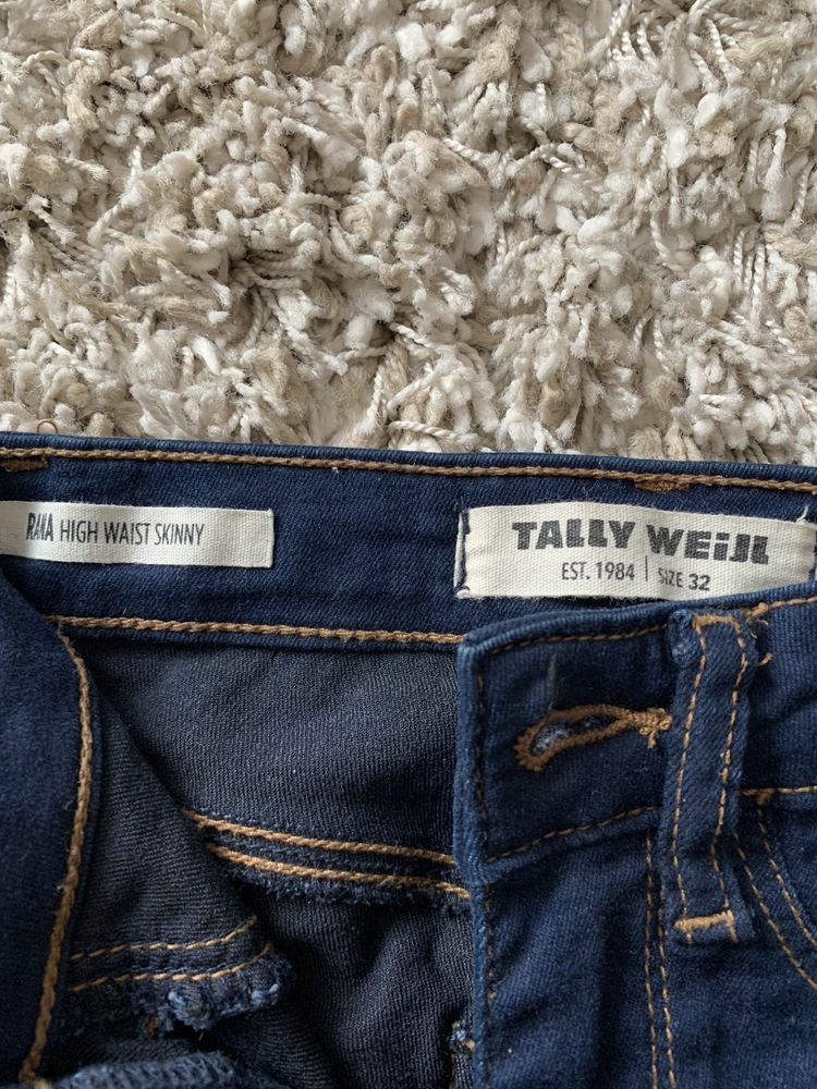 Spodnie jeans Tally Weijl 32 z wysokim stanem granatowe
