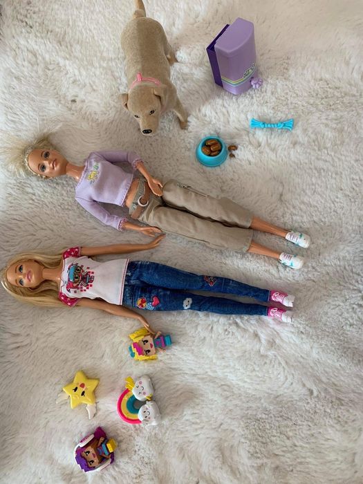 Dwie lalki barbie +pies i akcesoria