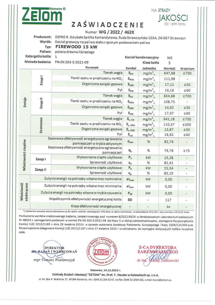 Kocioł, piec na drewno DEFRO FIREWOOD 15 kW - zasypowy / tradycyjny