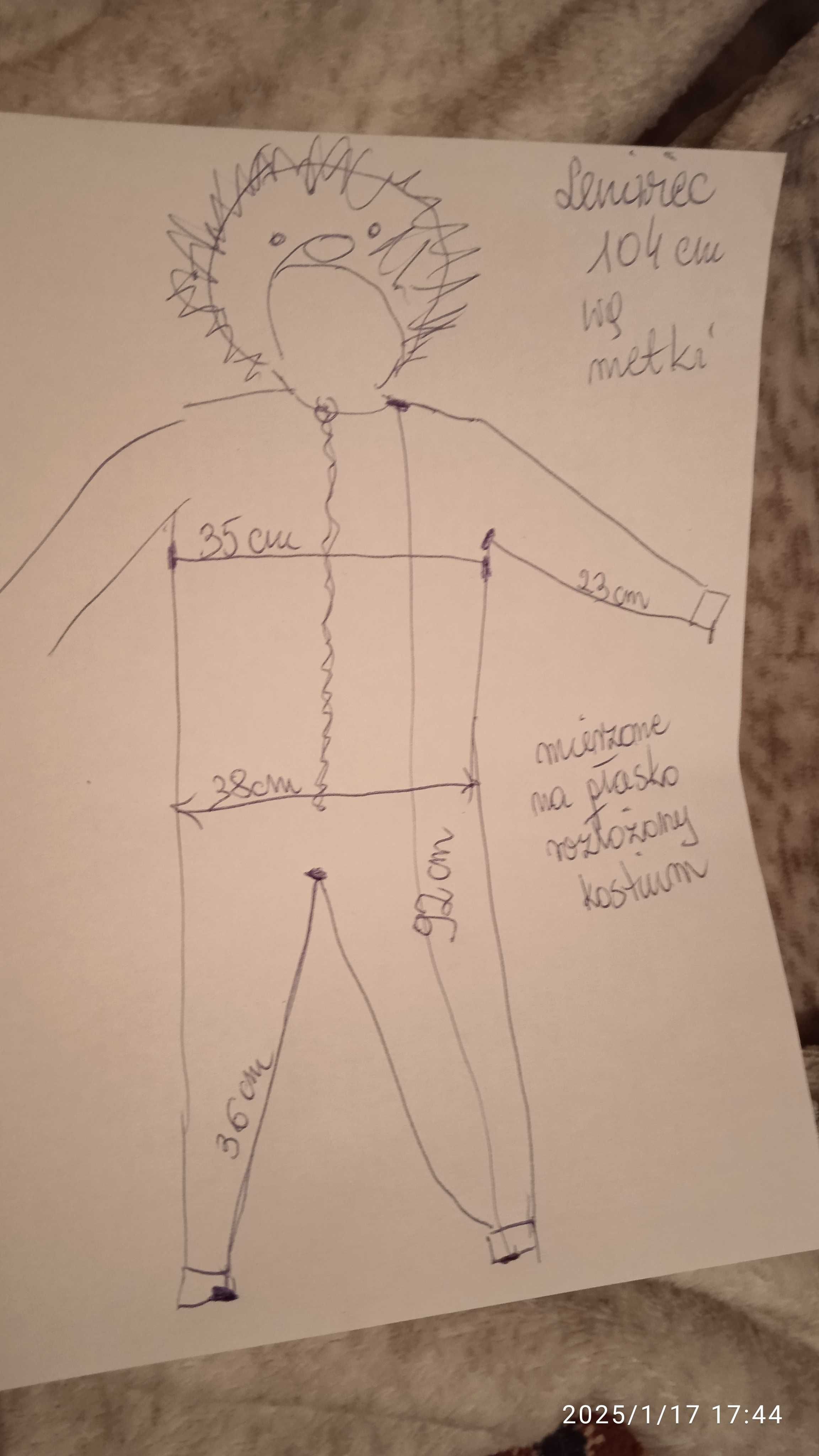 Leniwiec r.104,strój przebranie kostium piżamka