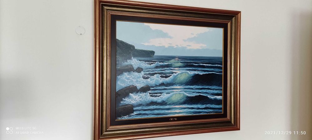 Pintura a óleo pôr do sol no mar