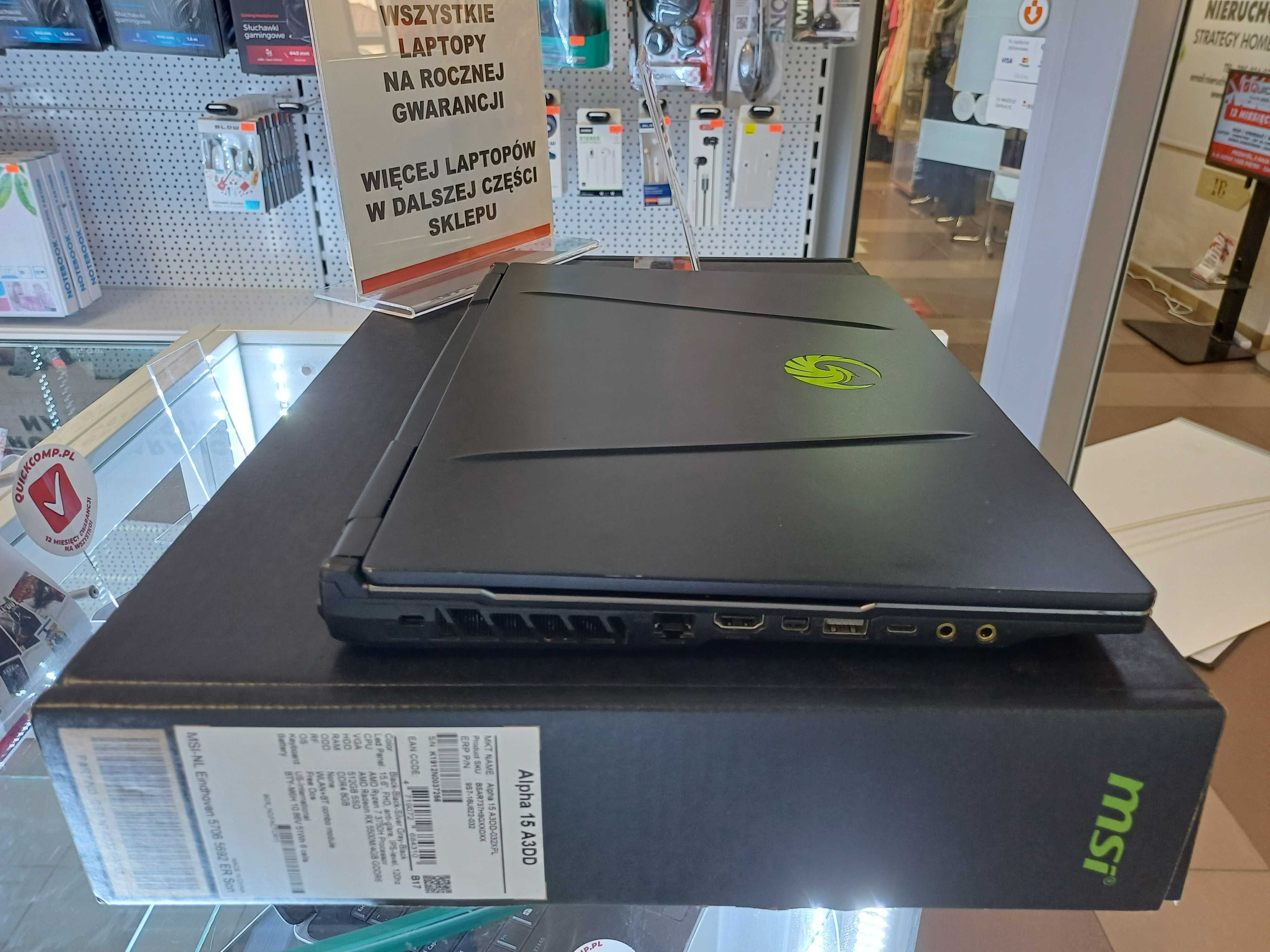 Laptop MSI Alpha 16 Ryzen 7 3750H / 32GB DDR4 / RX5500M 4GB /1,5TB SSD