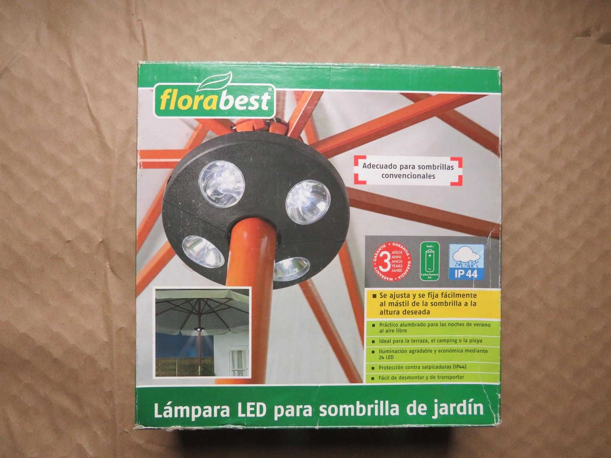 Lâmpada LED para guarda-sol de jardim. FLORABEST UL2410. NOVO