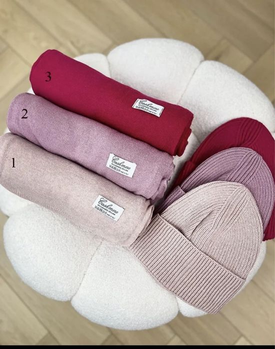 Zestaw 50% Kaszmir 50% Wełna Szalik+Czapka Kaszmirowy