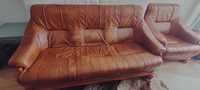 Meble skórzane komplet wypoczynkowy wypoczynek kanapa fotele brązowe