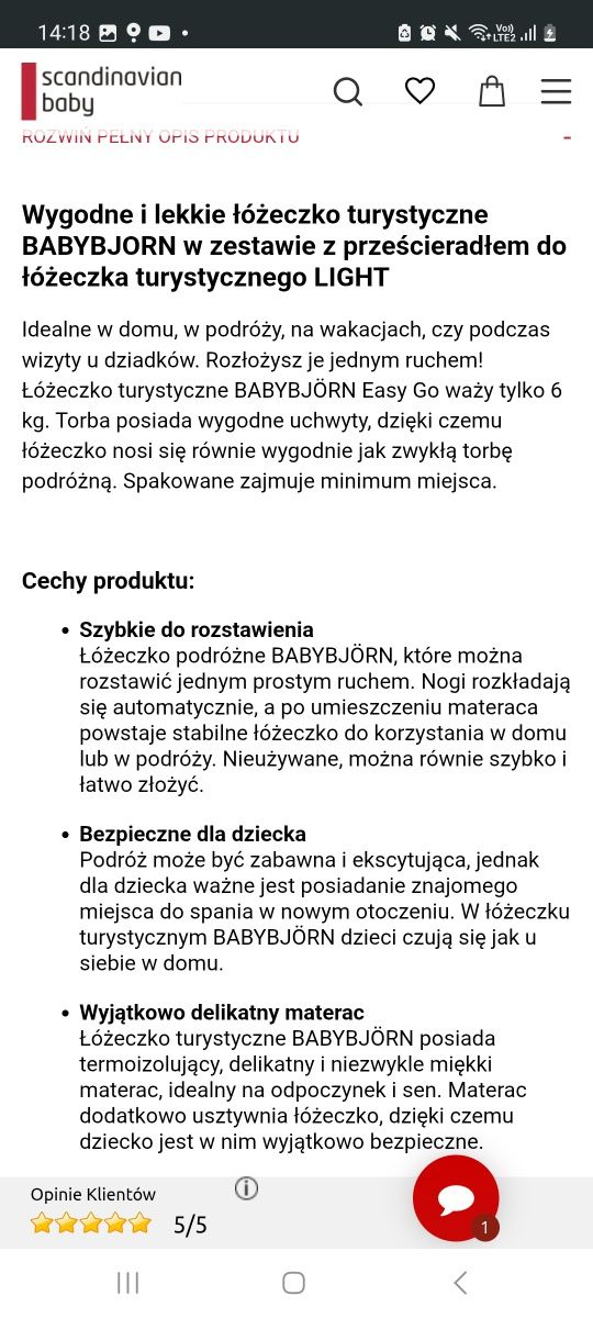 Babybjorn łóżeczko turystyczne light składane do kompaktowej torby