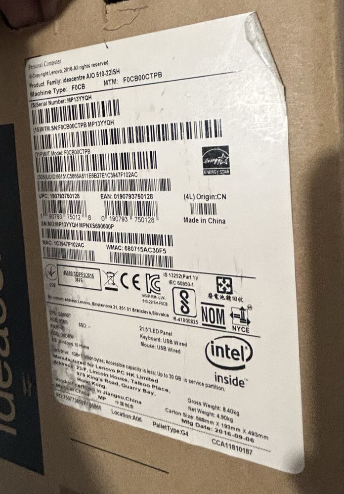 Nowy AIO Lenovo 510-22ISH..Windows 10