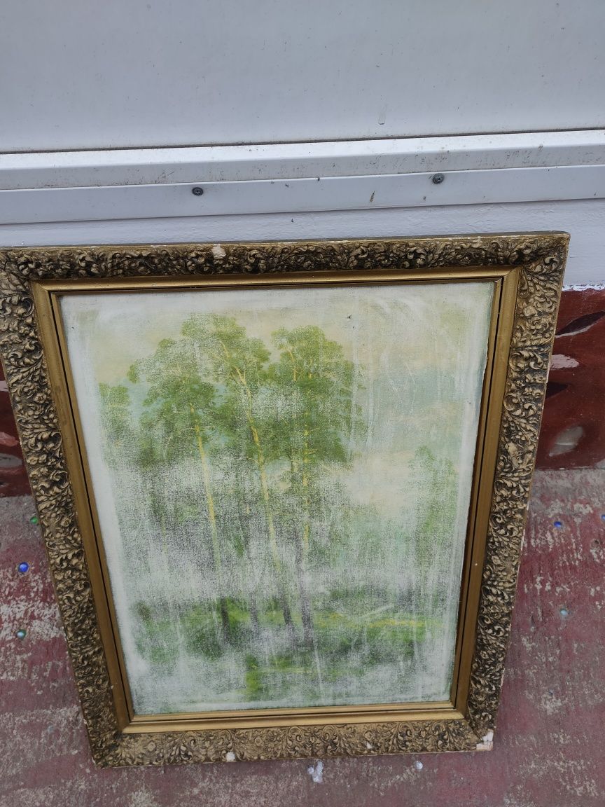 Рама деревянная с гипсовой лепниной  77×60 см и с холстом