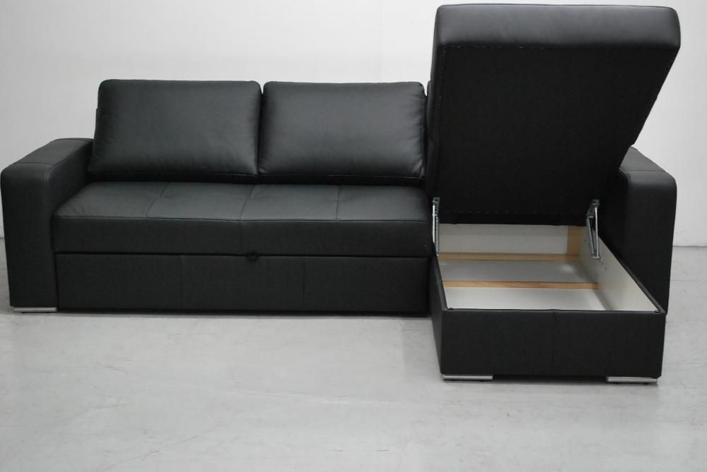 LJS skóra naturalna narożnik spanie pojemnik czarny sofa kanapa rogówk