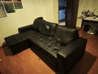 Sofá cama com chaise longue em pele