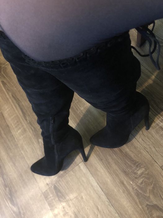 Ботфорти замш 37 на замочку, ззаду шнурочки