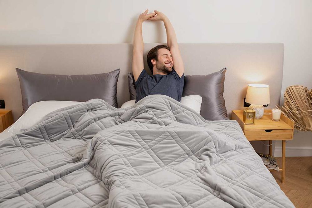 Велика обтяжуюча заспокійлива ковдра синя/сіра 152х203 см