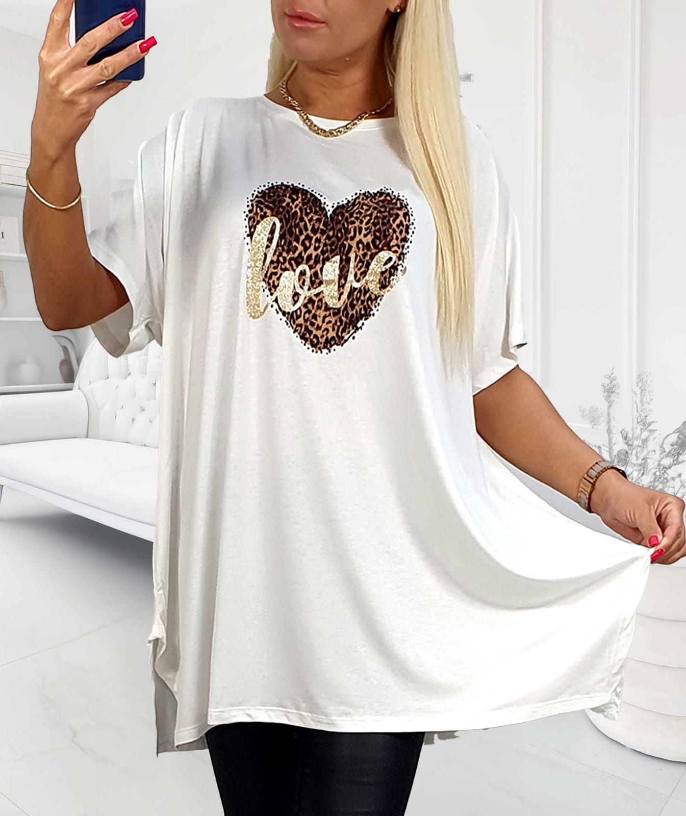 Bluzka, tunika plus size, serce panterka 50/52/54/56