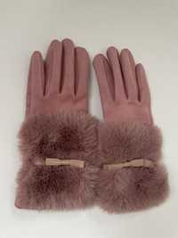 Rękawiczki z futerkiem kokardka