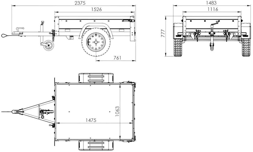 Przyczepka 150x106 GARDEN 150 KIPP ze stelażem H-800 + szary pokrowiec