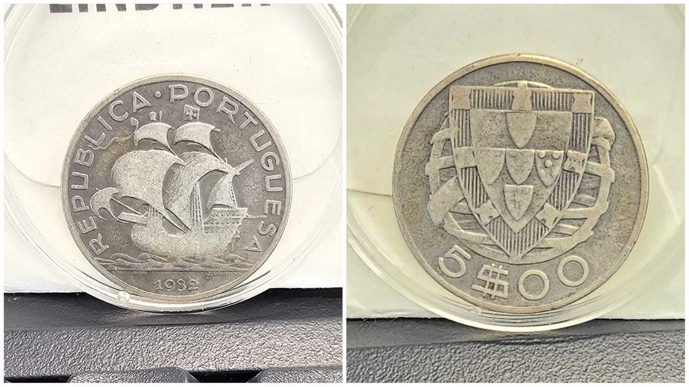 5 escudos 1932, 1933, 1934 e 1937