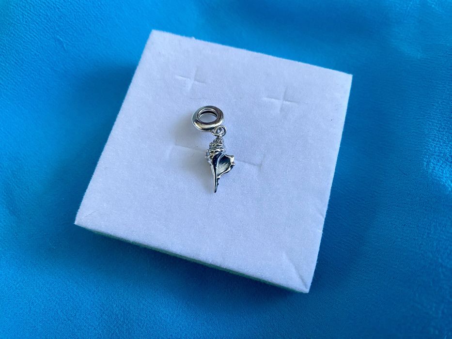 nowa unikatowa zawieszka charms beads podłużna muszelka srebro 925