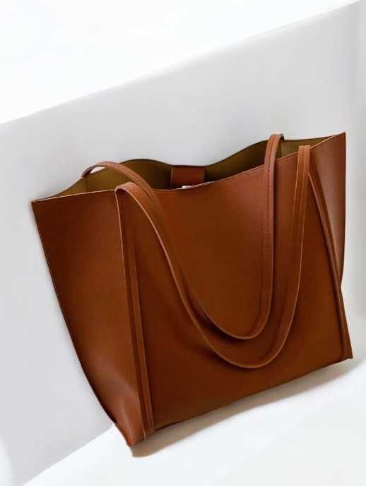 Nowa brązowa torebka skórzana elegancka pojemna shopper + GRATIS